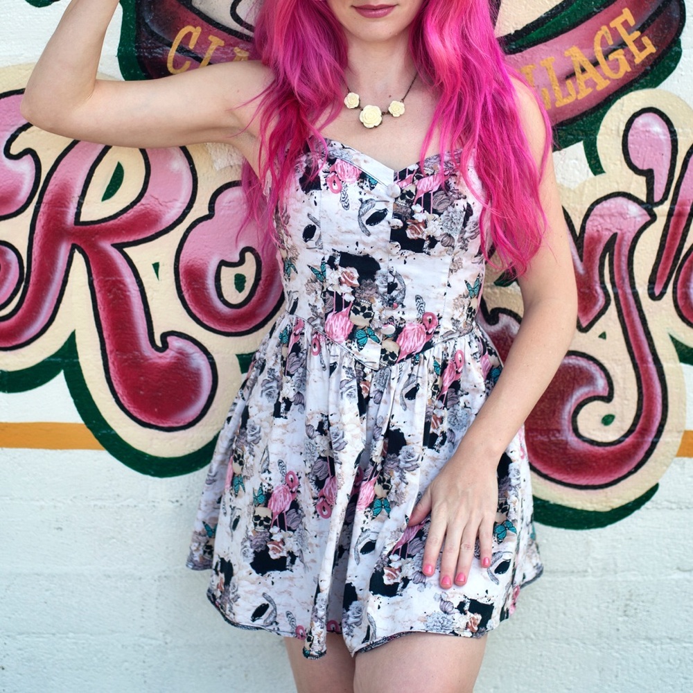 Hell Bunny Eden Flamingo Dress